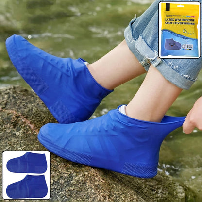 Blue silicone waterproof shoe cover designed for rain protection and outdoor use