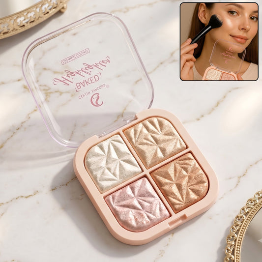 4 in 1 baked highlighter blusher palette with shimmer shades