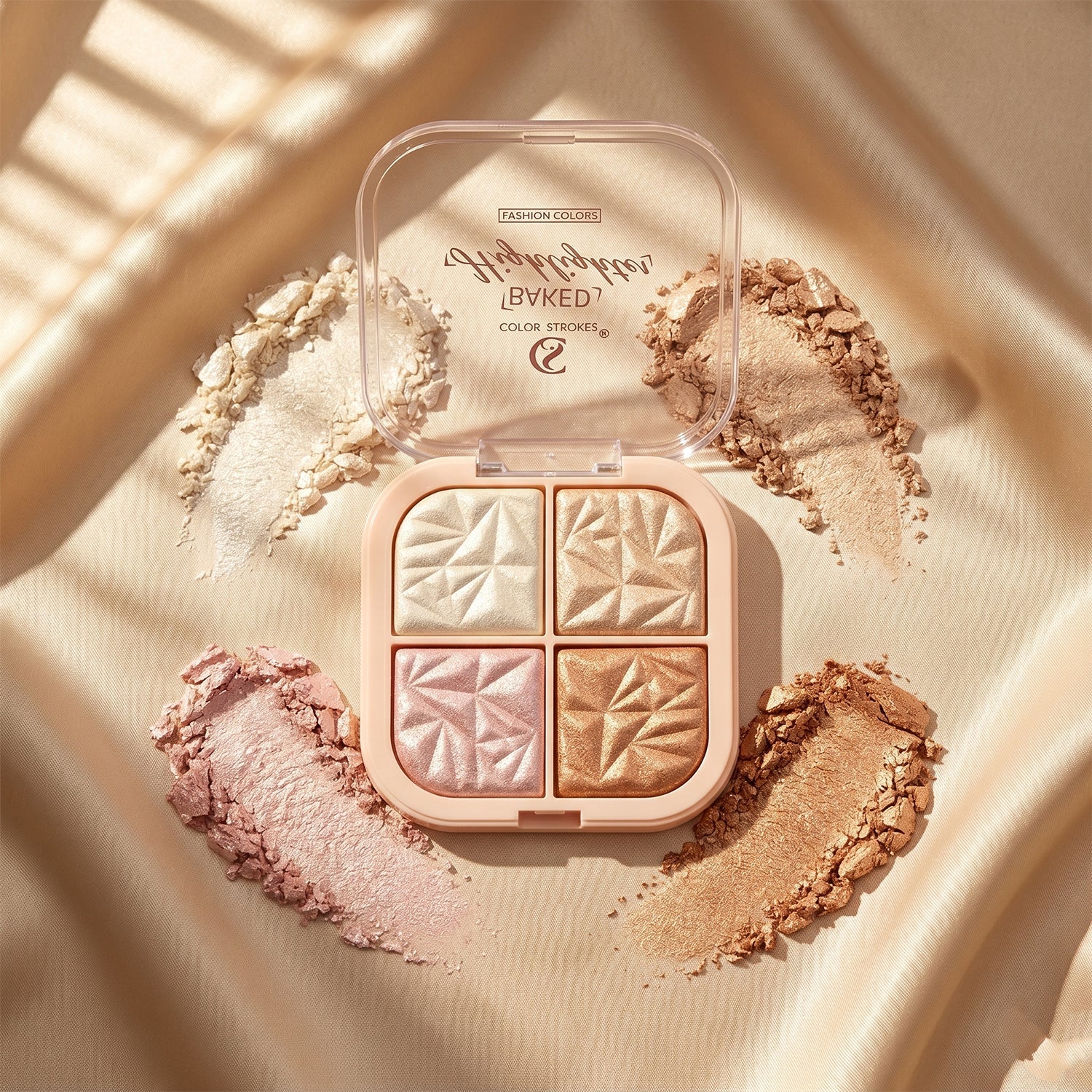 Highlighter and blush palette shades swatches