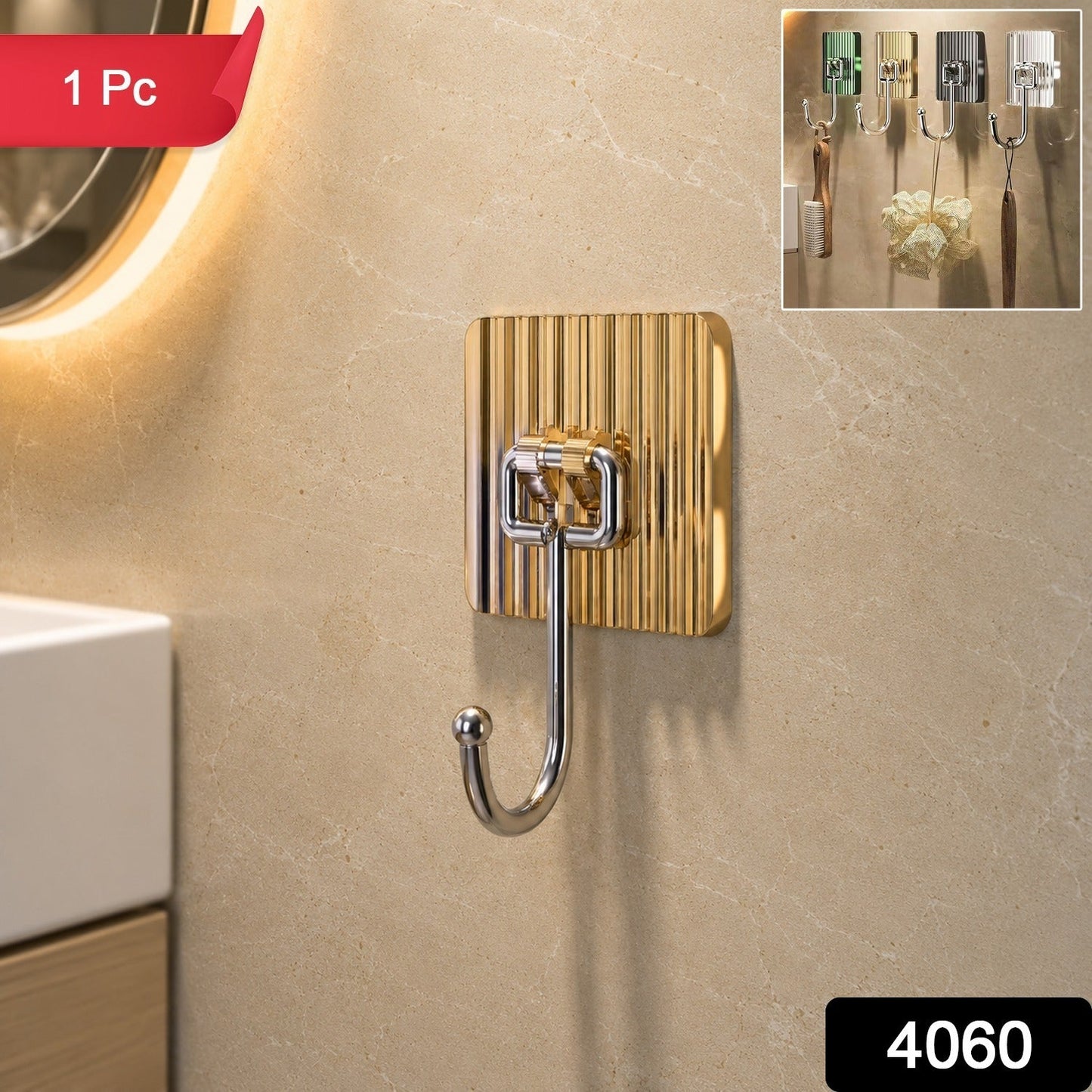 Adhesive wall hook in pack for versatile mounting