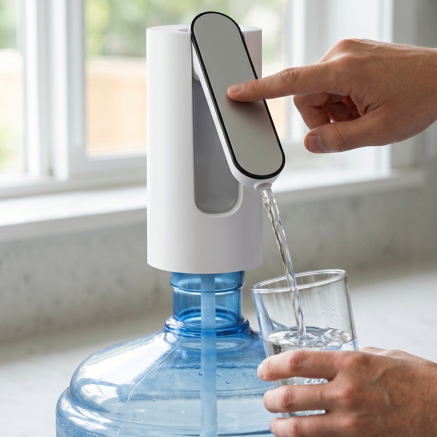 Electric water pump dispensing water into a glass