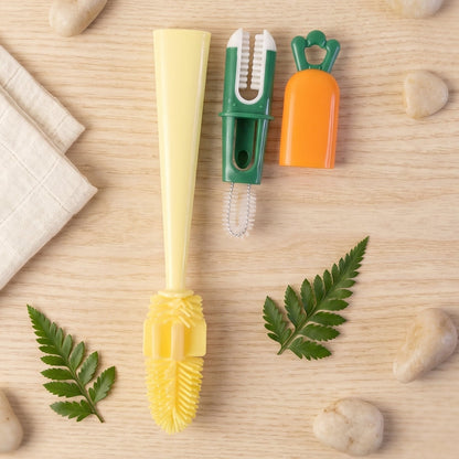 Detailed view of the silicone head and crevice brush attachments.