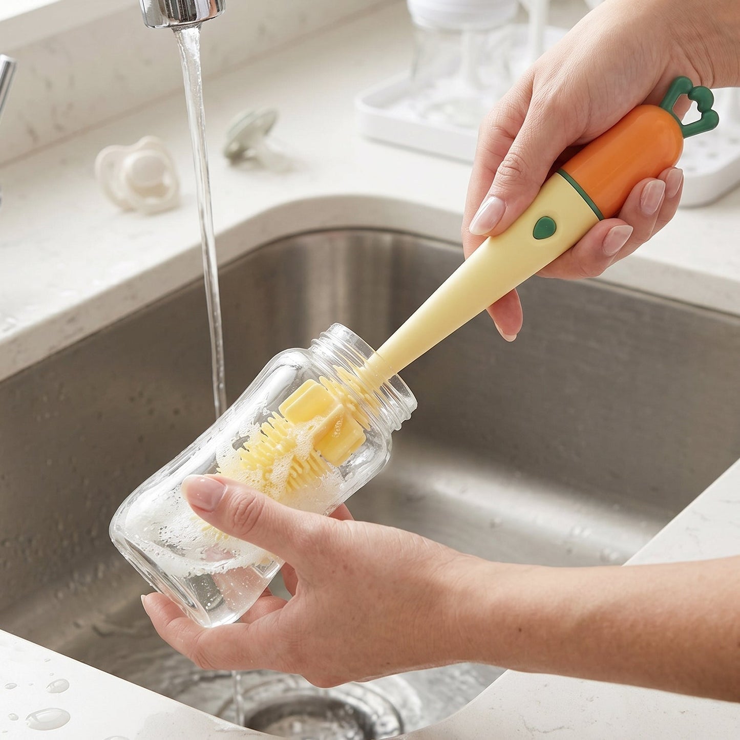 Brush for cleaning cups and flasks, featuring a silicone head for scratch-free cleaning.