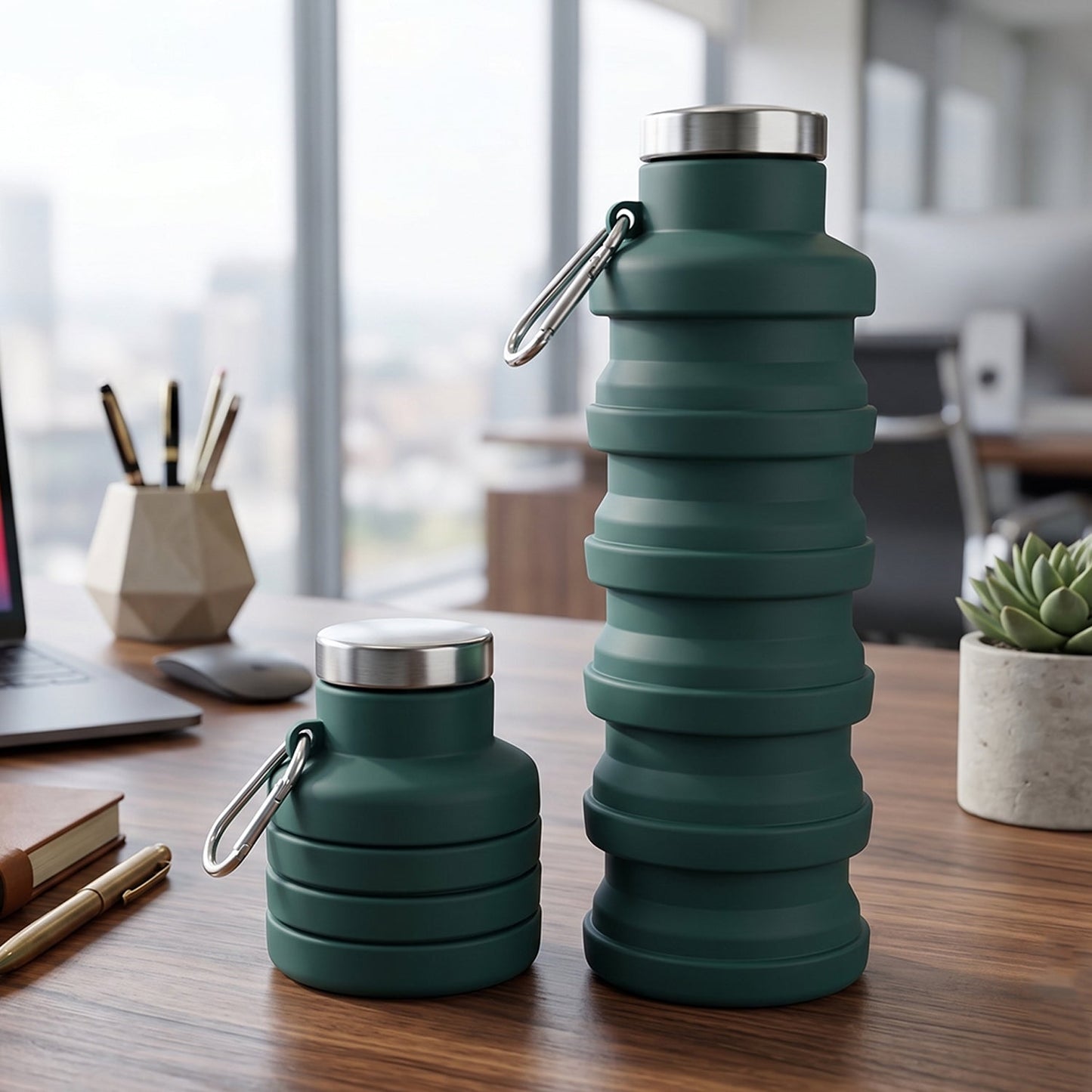 Foldable water bottle being used in daily life