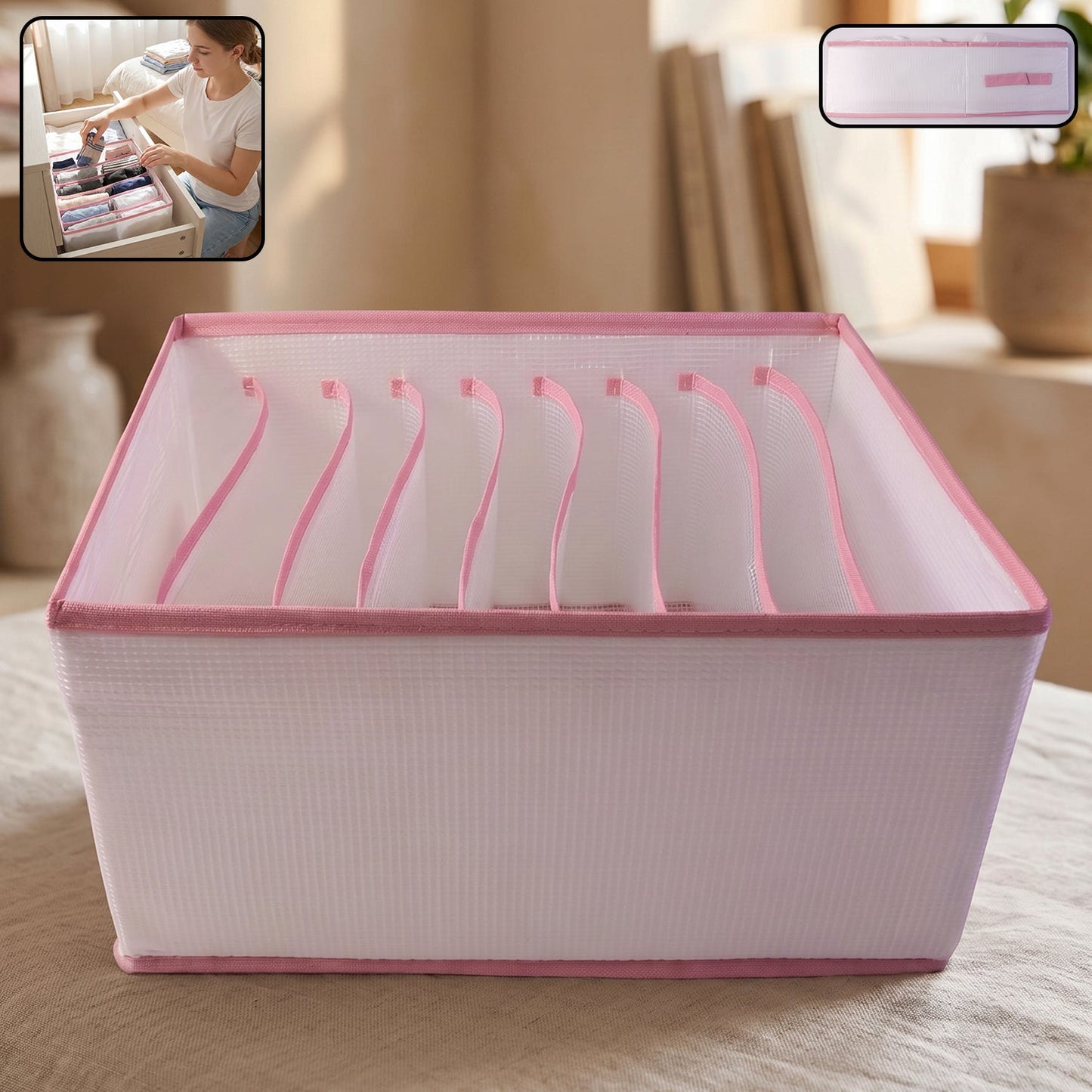 Wardrobe drawer organizer box with multiple grid slots