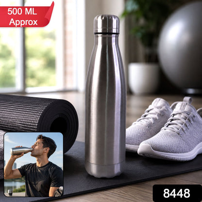 Stainless steel water bottle with packaging in silver