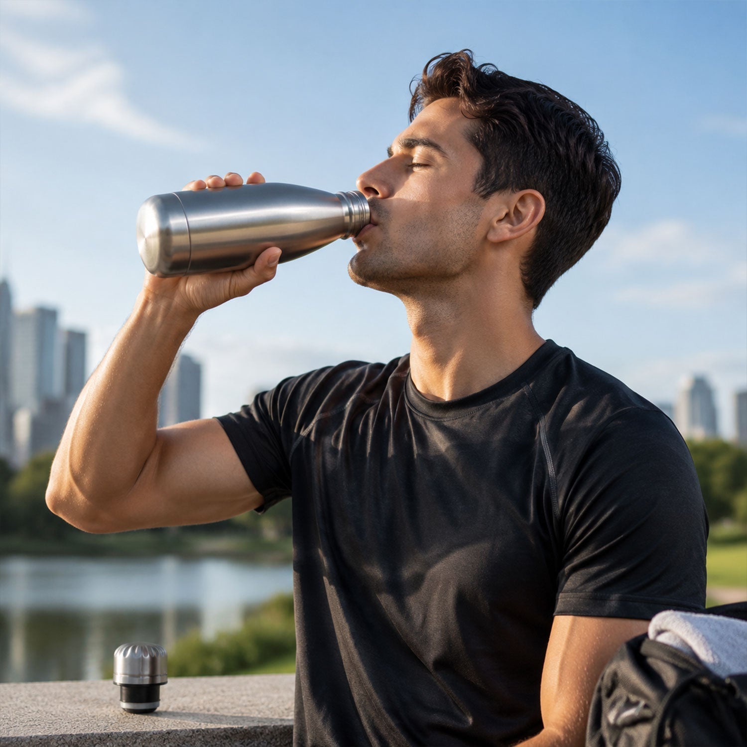 Sleek 500ml stainless steel water bottle design in silver
