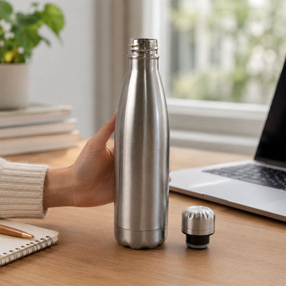 Stainless steel water bottle ideal for gym & school in silver
