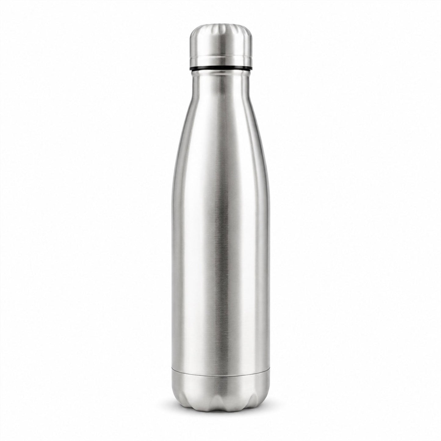 Stainless steel water bottle on white background