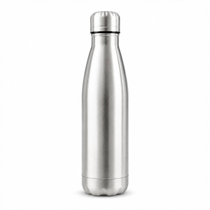 Stainless steel water bottle on white background