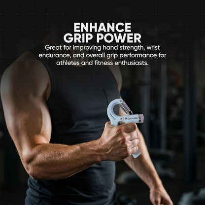 Person using hand grip exerciser for workout