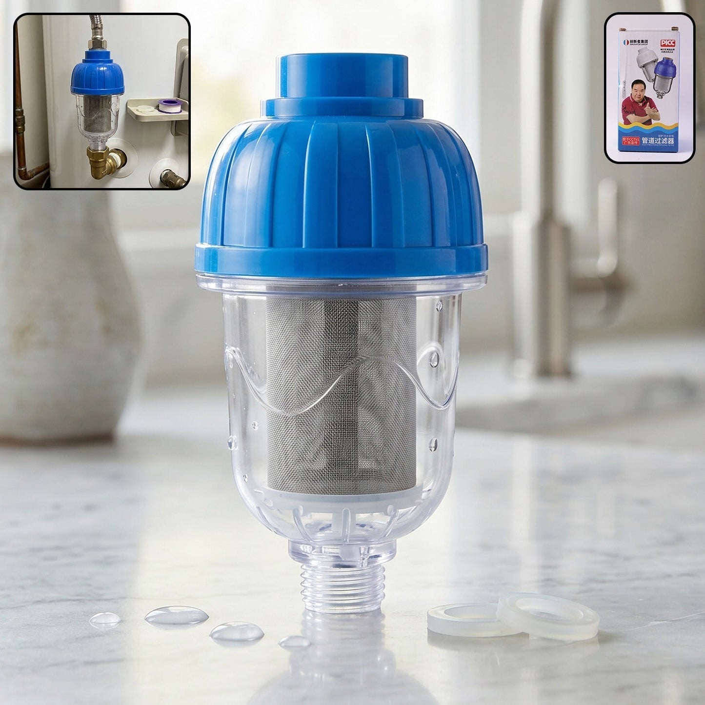 Multi-layer hard water shower filter designed for bathroom use