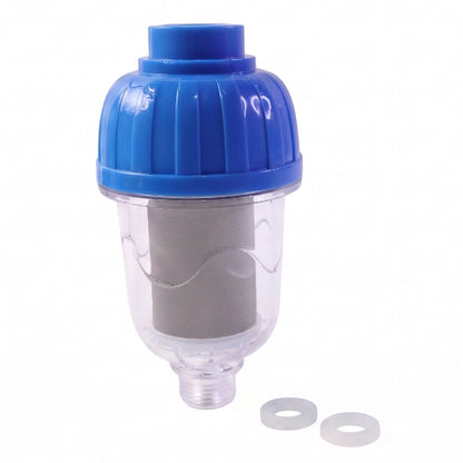 Hard water shower filter on white background