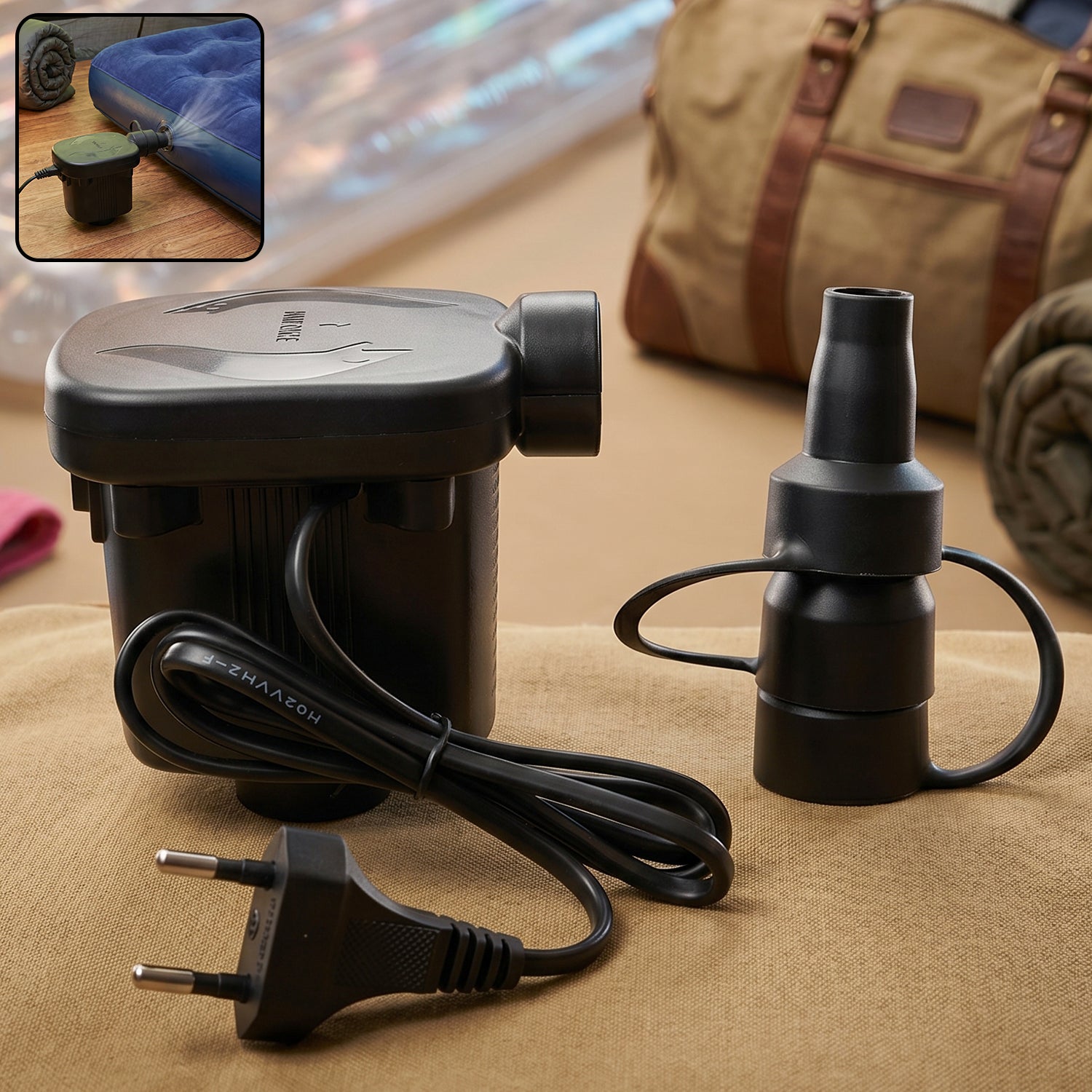 Electric air pump inflator deflator with nozzles for inflatables