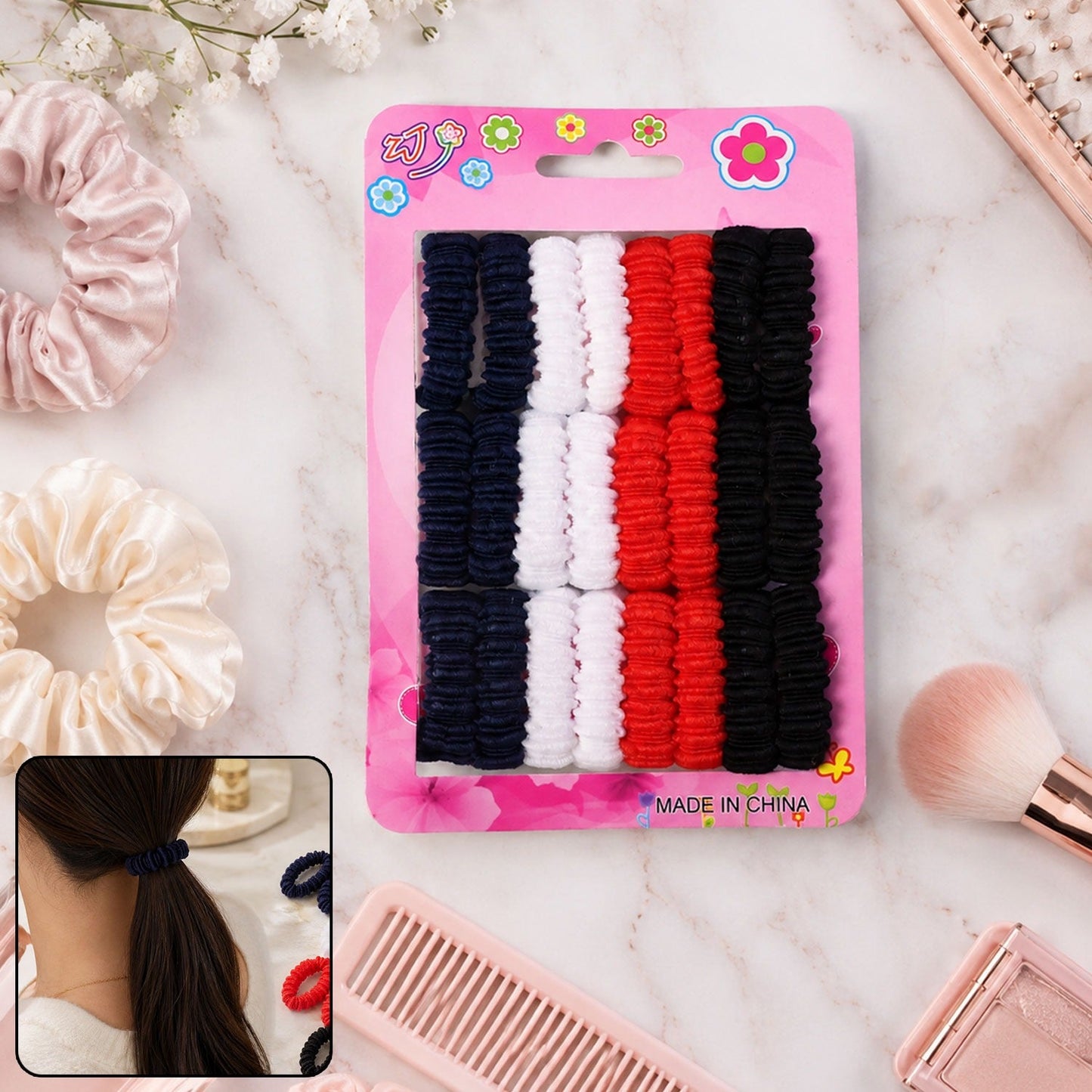 Vibrant mix color elastic hairband set for women & girls