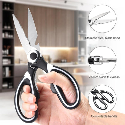 Multi scissor cutting features for kitchen tasks