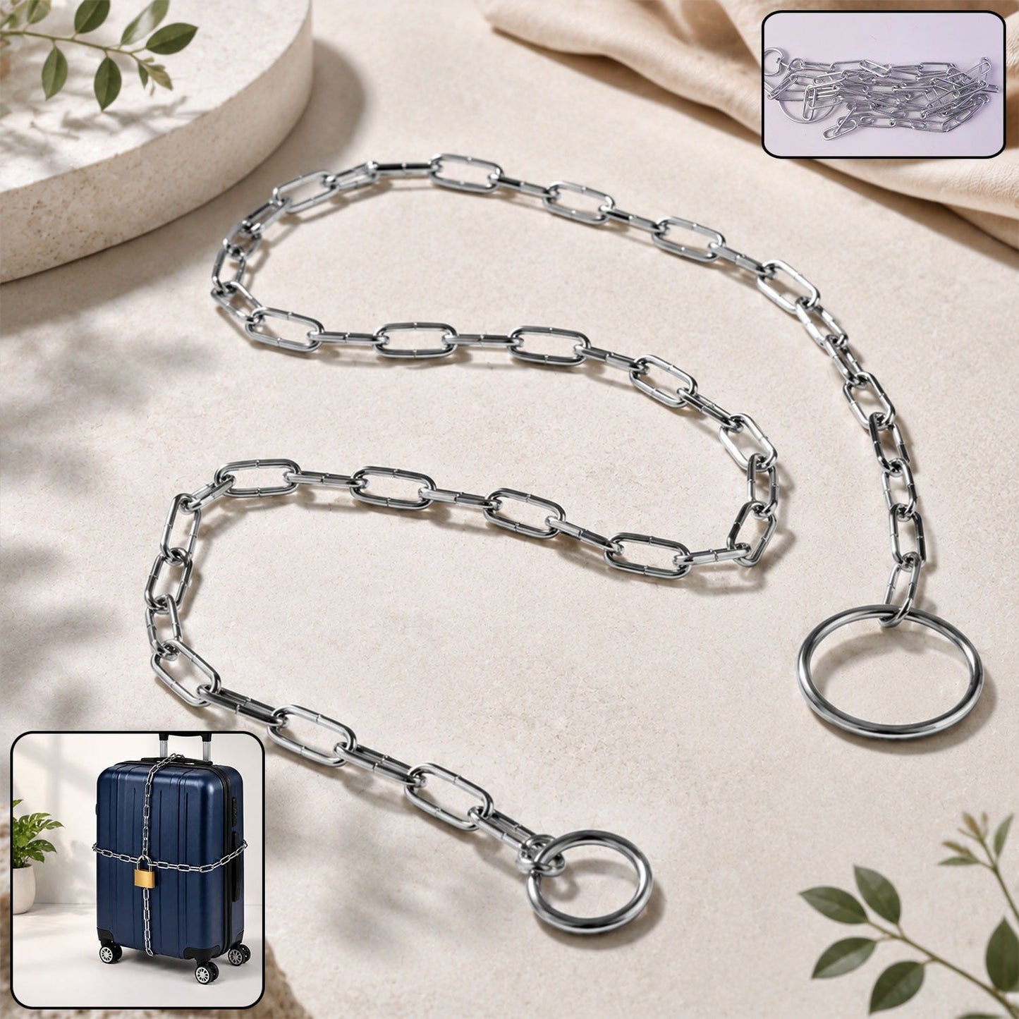 Heavy duty steel luggage lock chain with 67 inch length for travel security