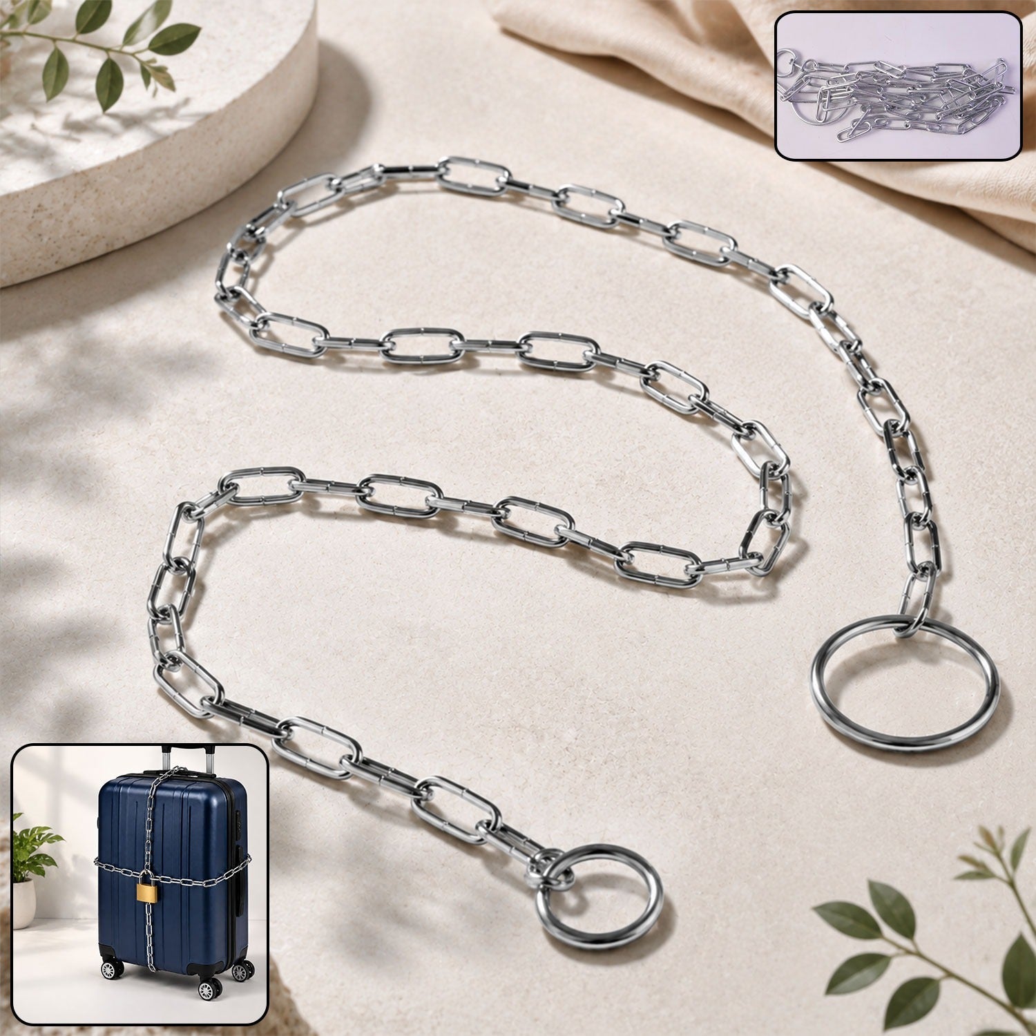 Heavy duty steel luggage lock chain with 67 inch length for travel security