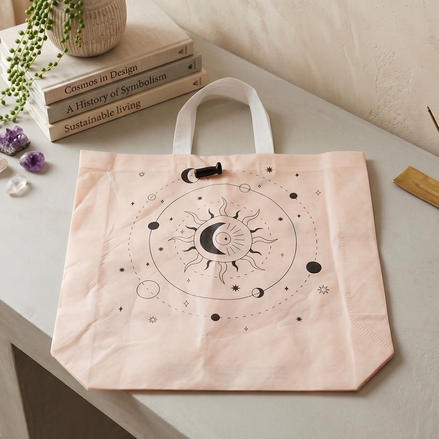 Top view of reusable tote bag highlighting material