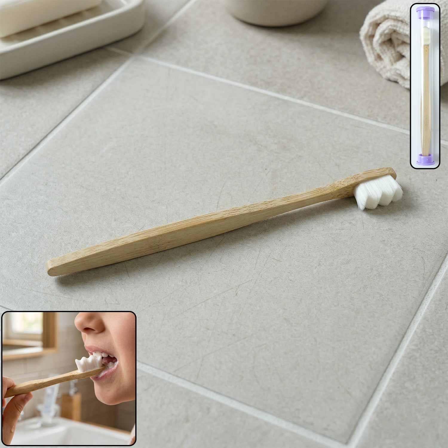 Eco-friendly wooden toothbrush with soft bristles and natural handle