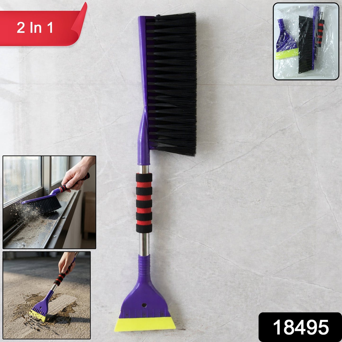 Heavy-duty multipurpose cleaning brush with scraper for deep cleaning