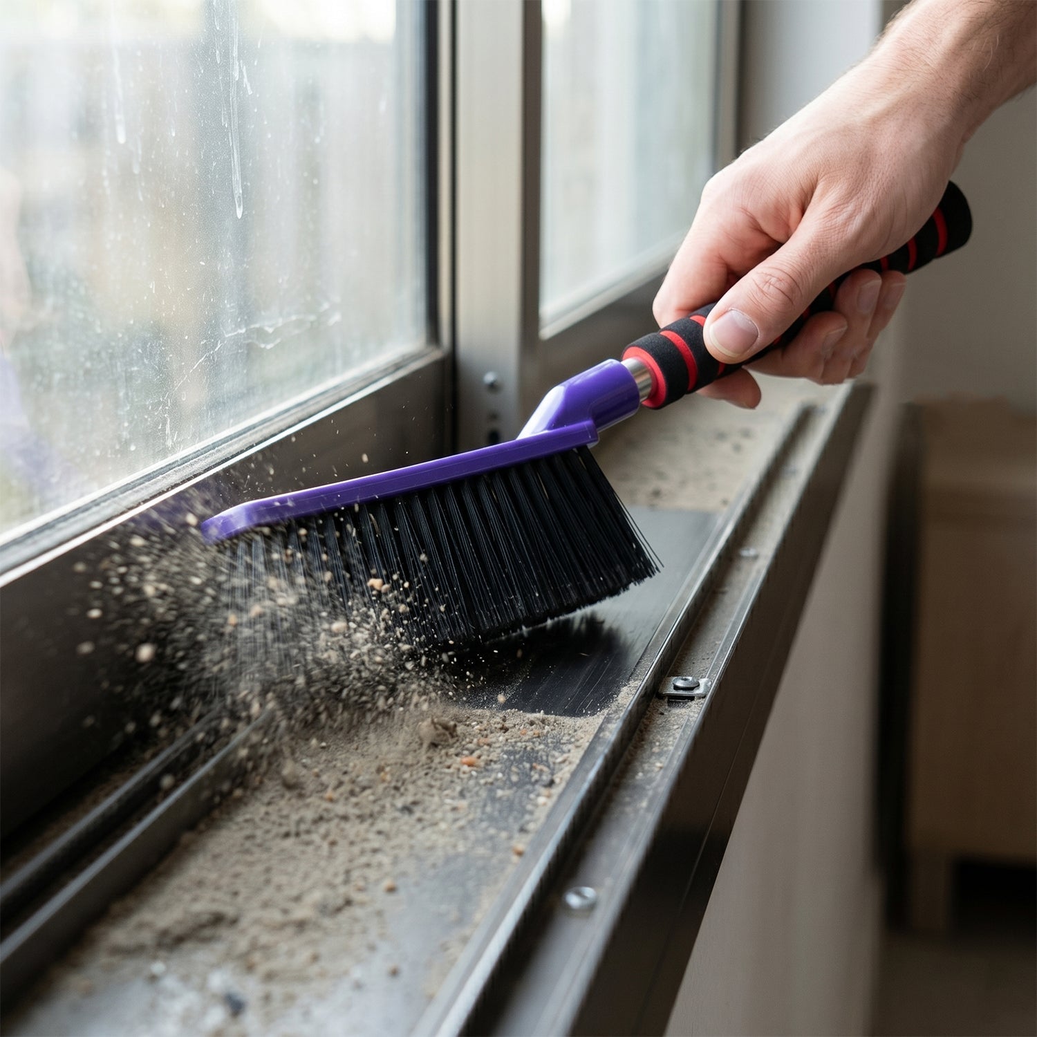 Durable cleaning brush ideal for window tracks, tiles, and corners