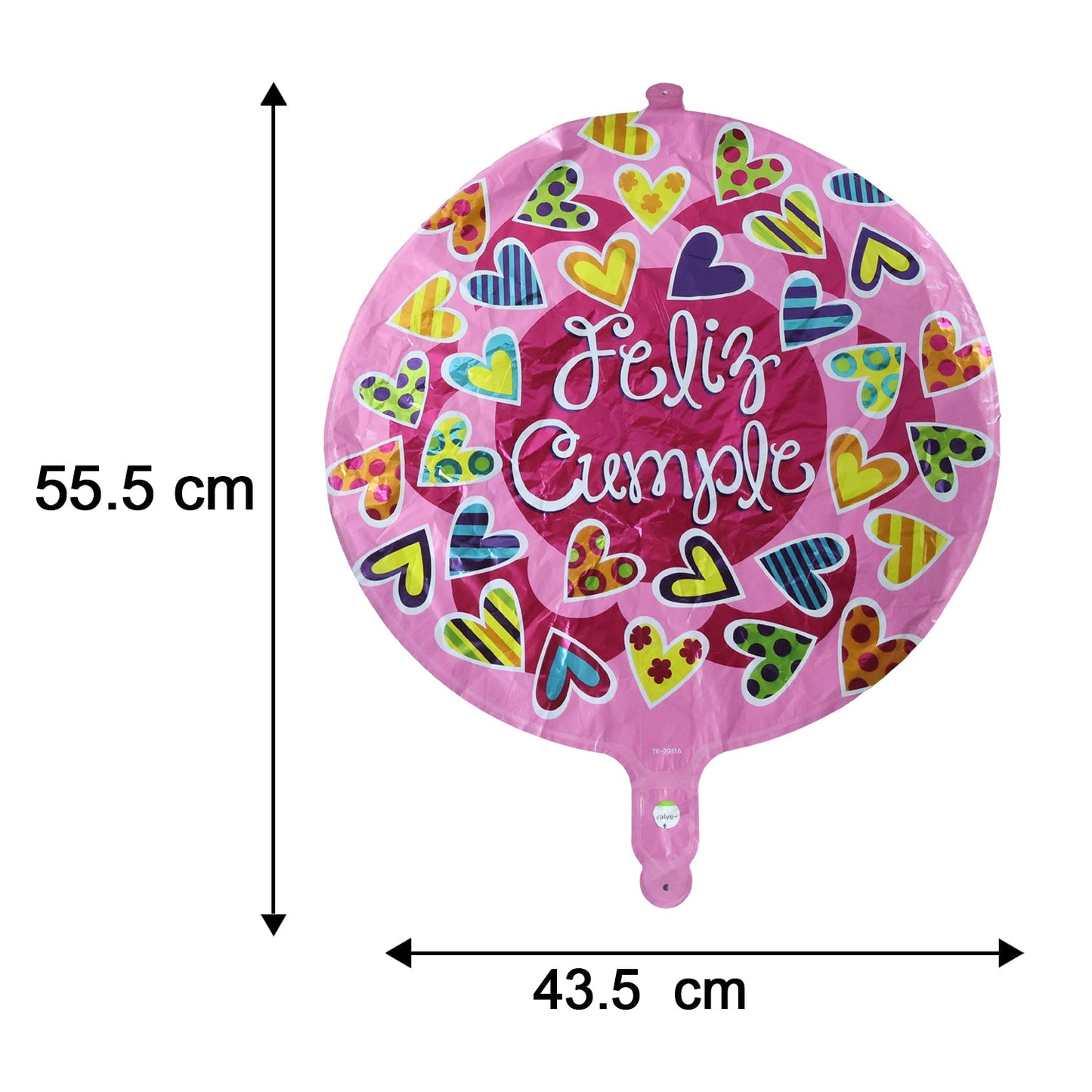 Size guide for colorful foil birthday balloon