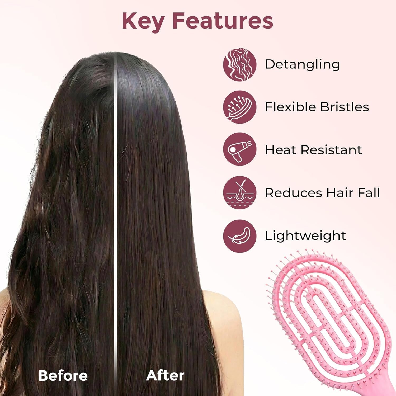 Person using pink curly vented hair brush for styling hair
