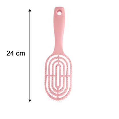 Dimensions of the pink curved detangling hair brush for size reference