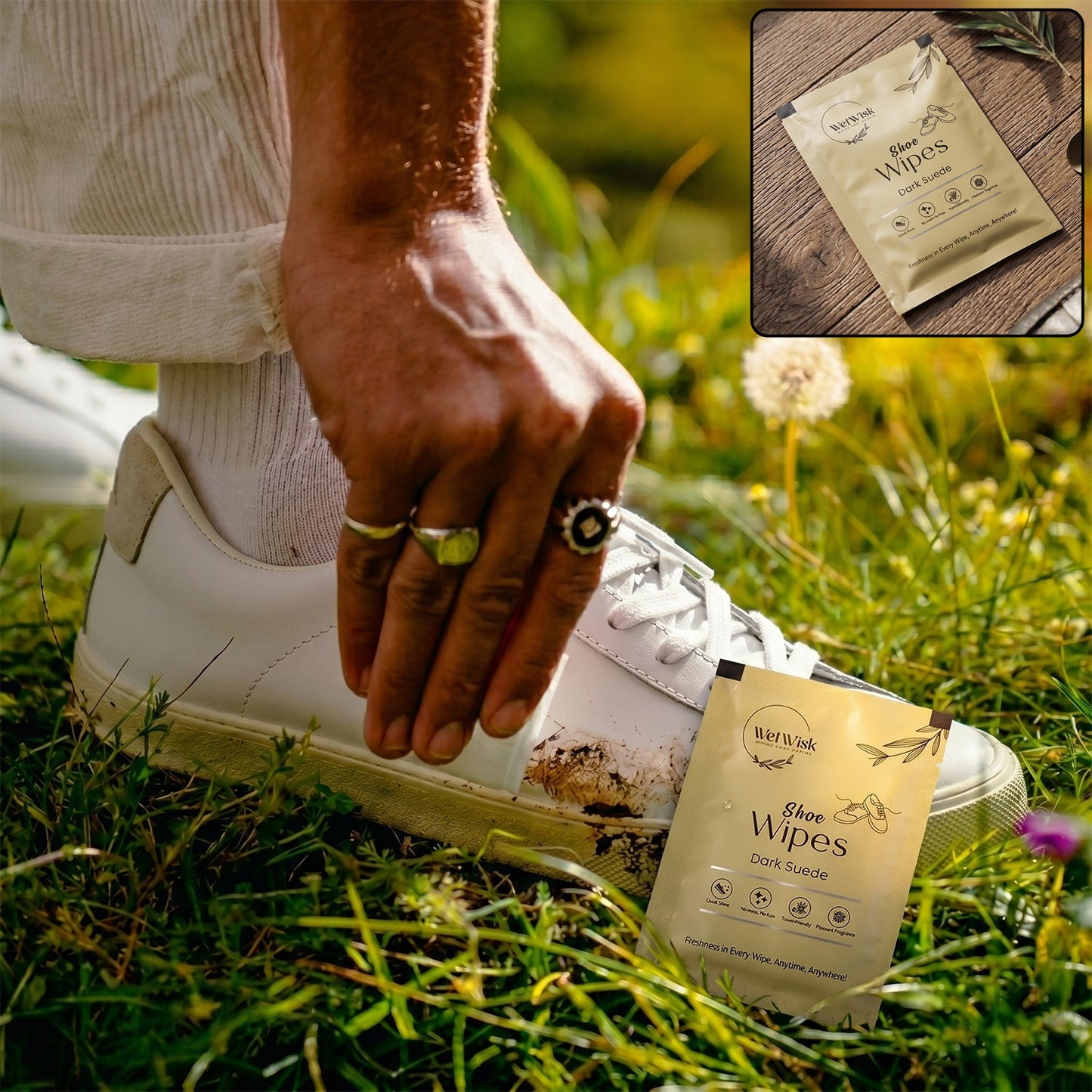 Dark suede shoe cleaning wipe for quick dirt removal