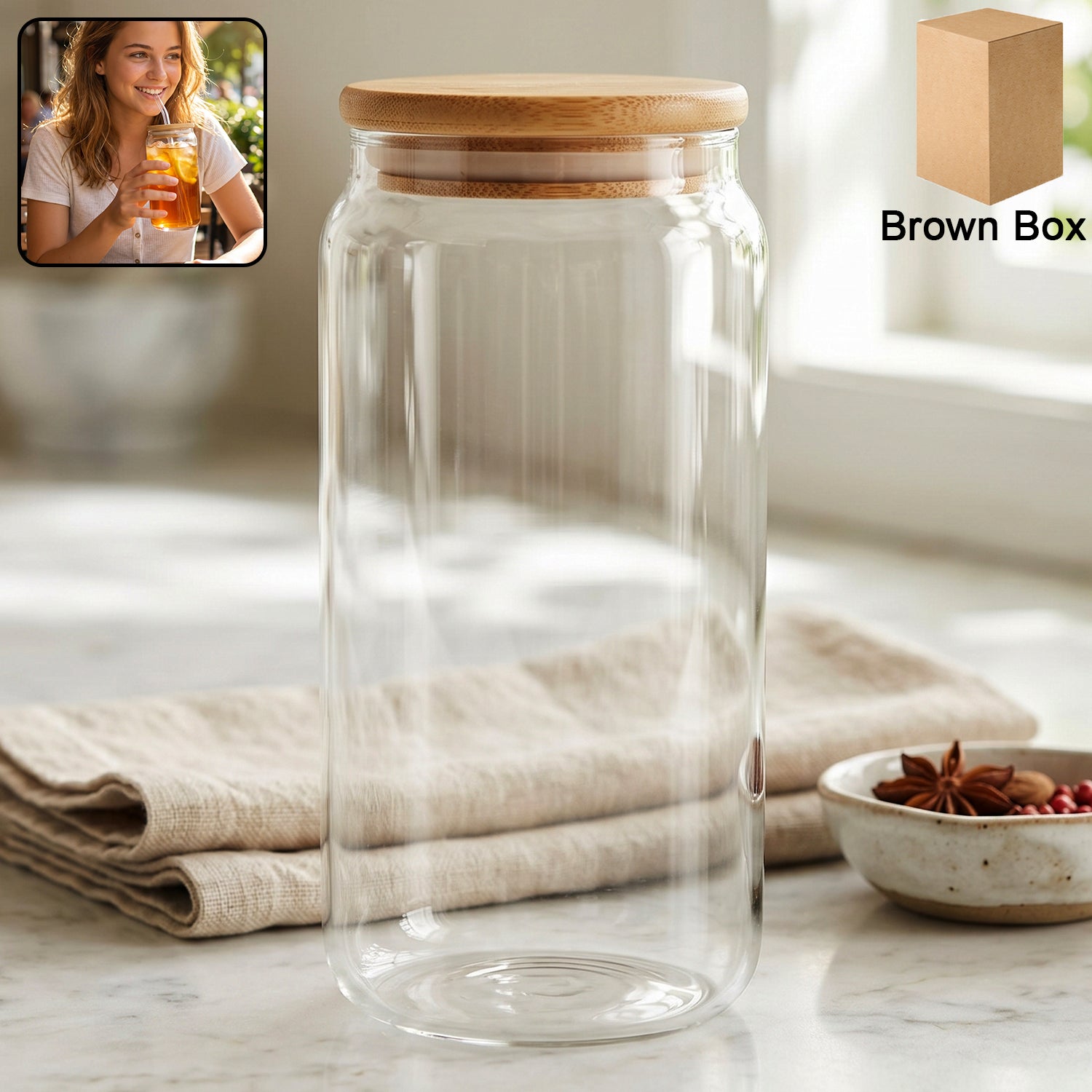 Airtight glass storage jar with bamboo lid, ideal for kitchen organization