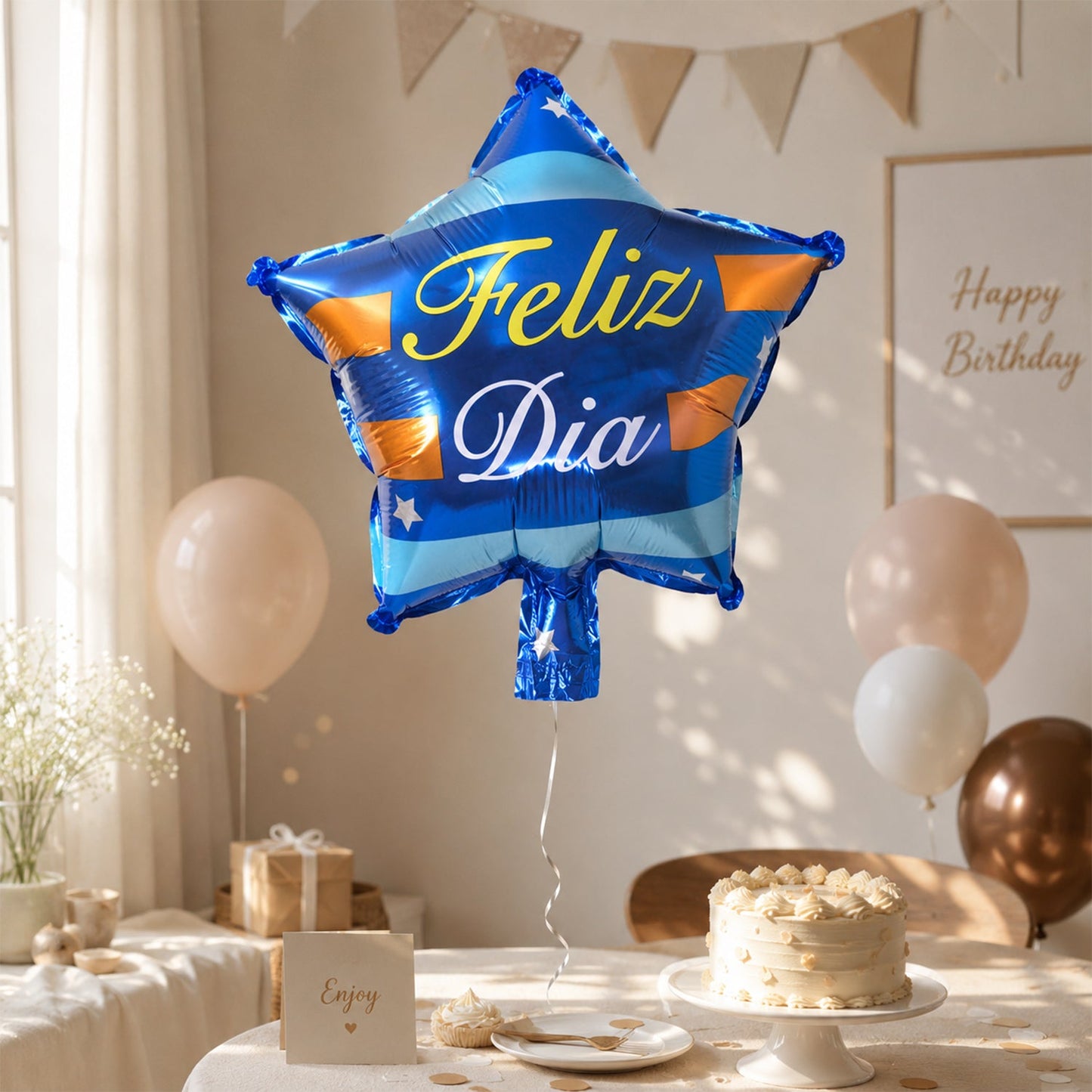 Detailed view of the blue star foil balloon