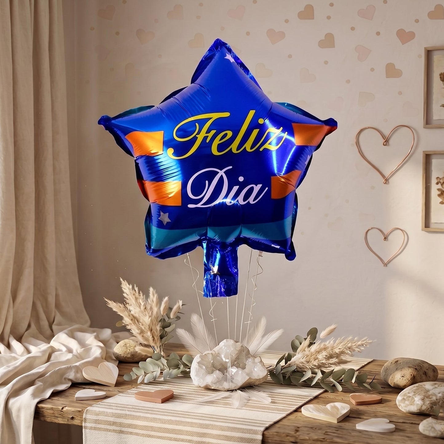 Feliz Dia event decor with colorful foil balloons