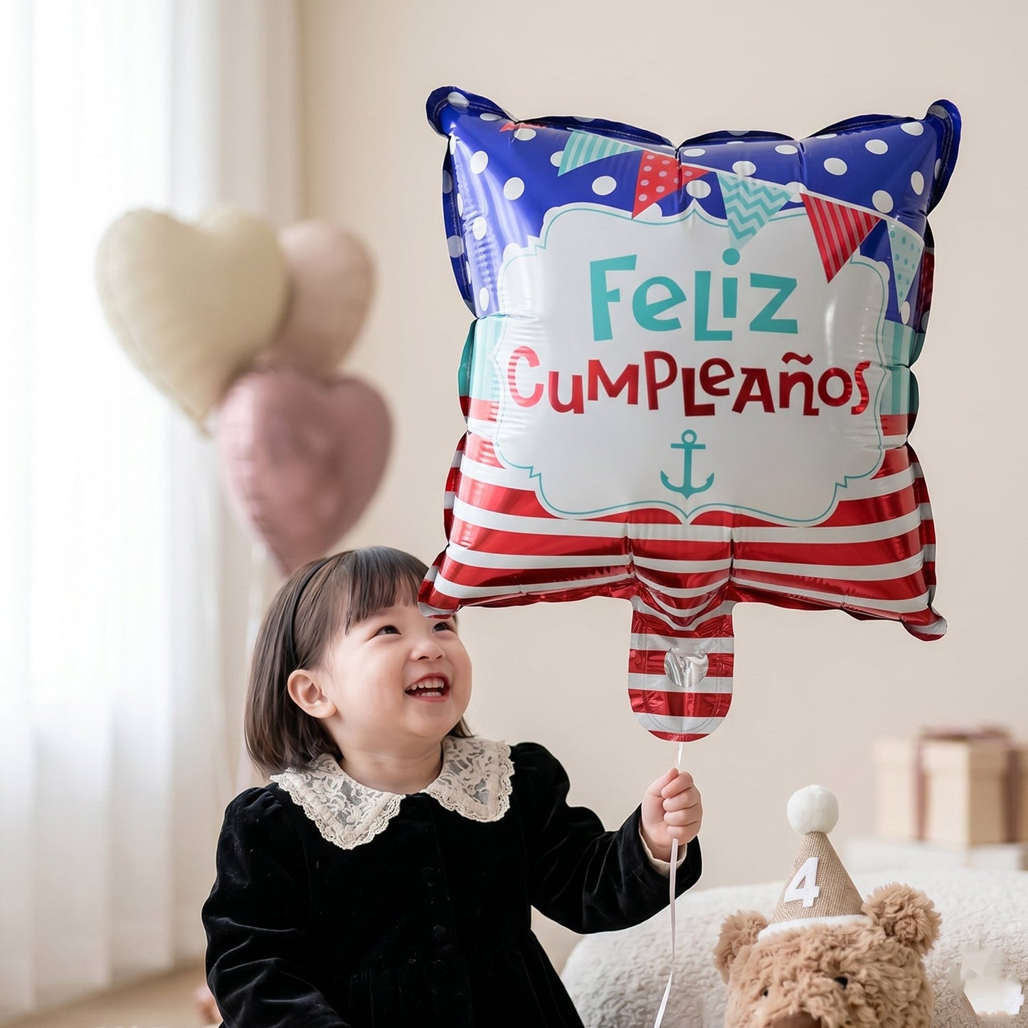 Side view of Feliz foil birthday balloon
