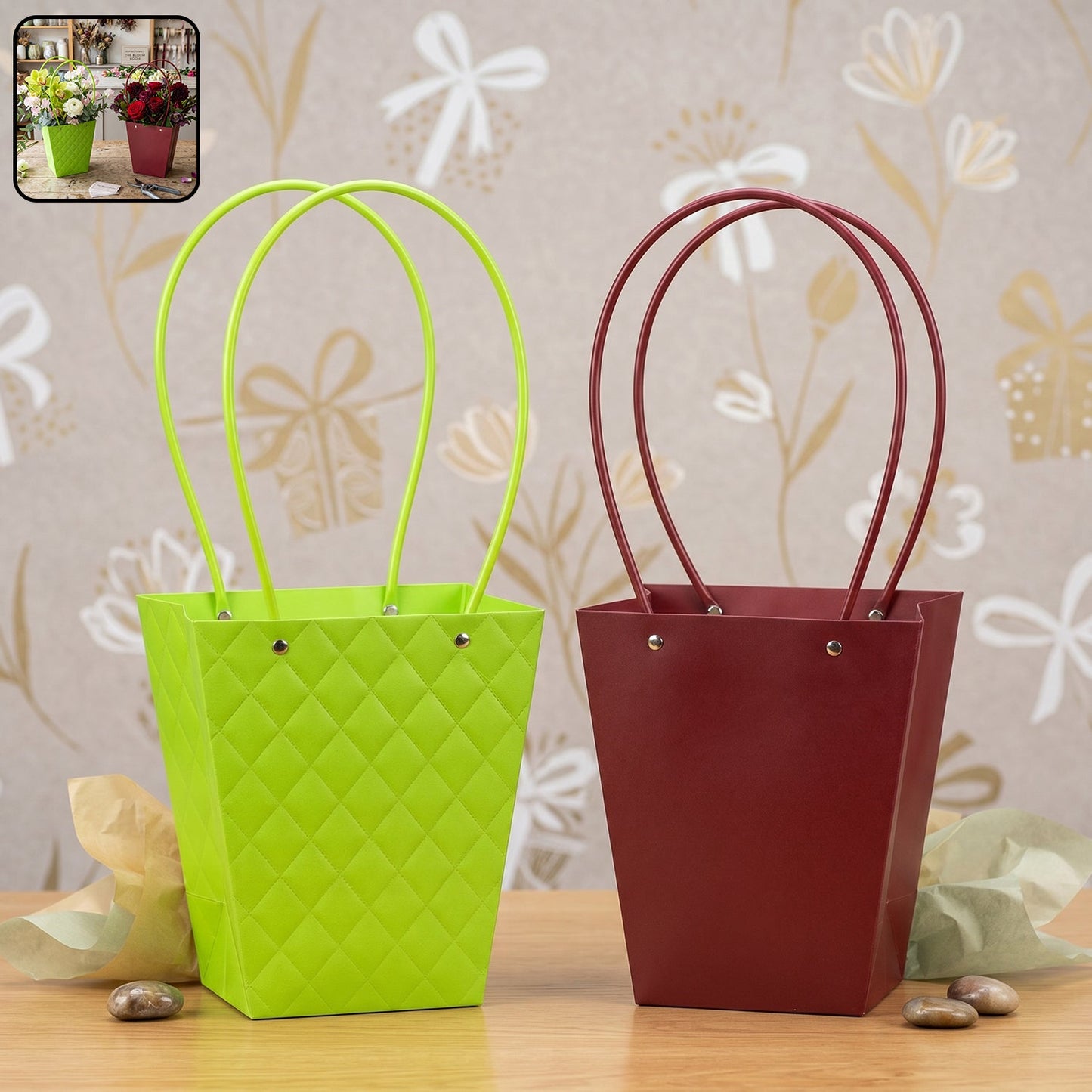 Elegant bouquet gifting bag with secure snap closure