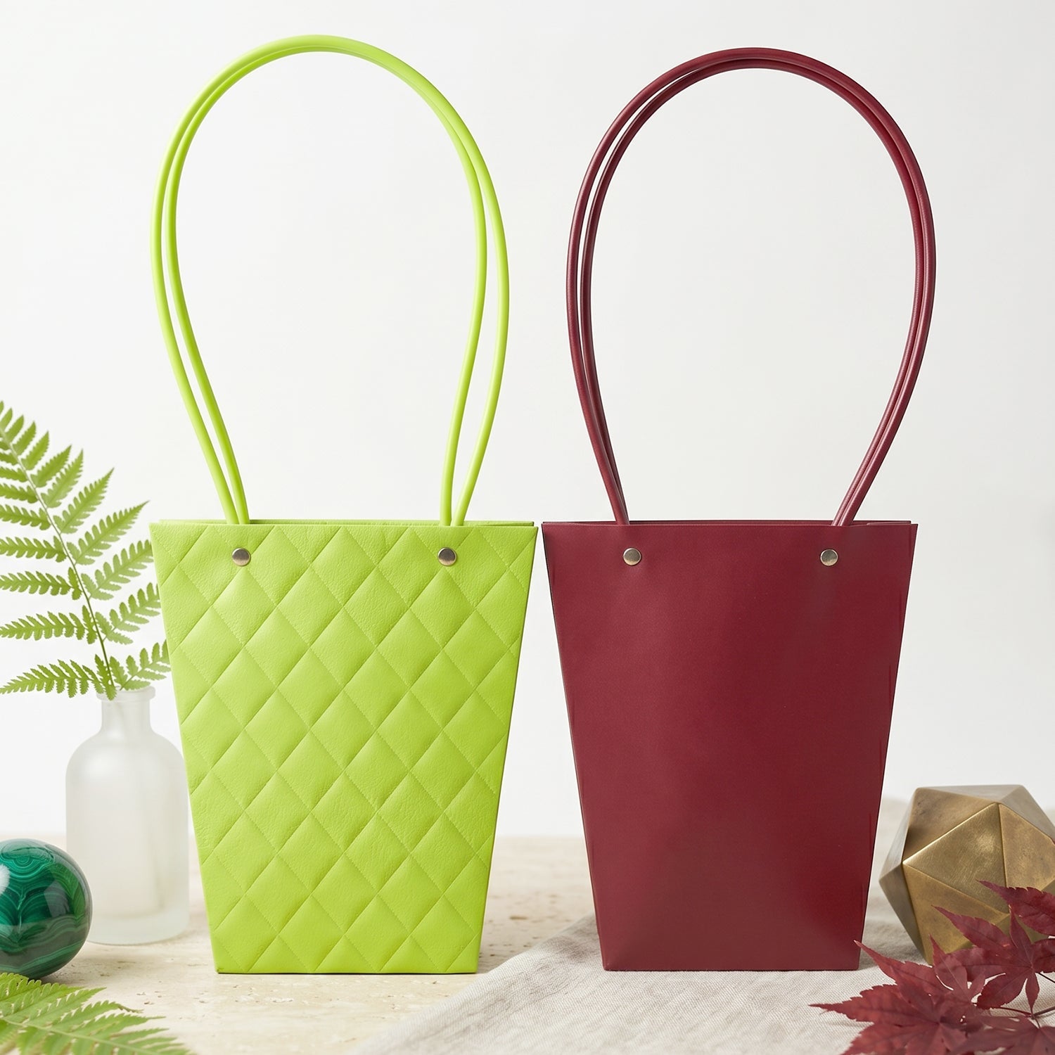 Flowers being packed in a reusable waterproof gift bag