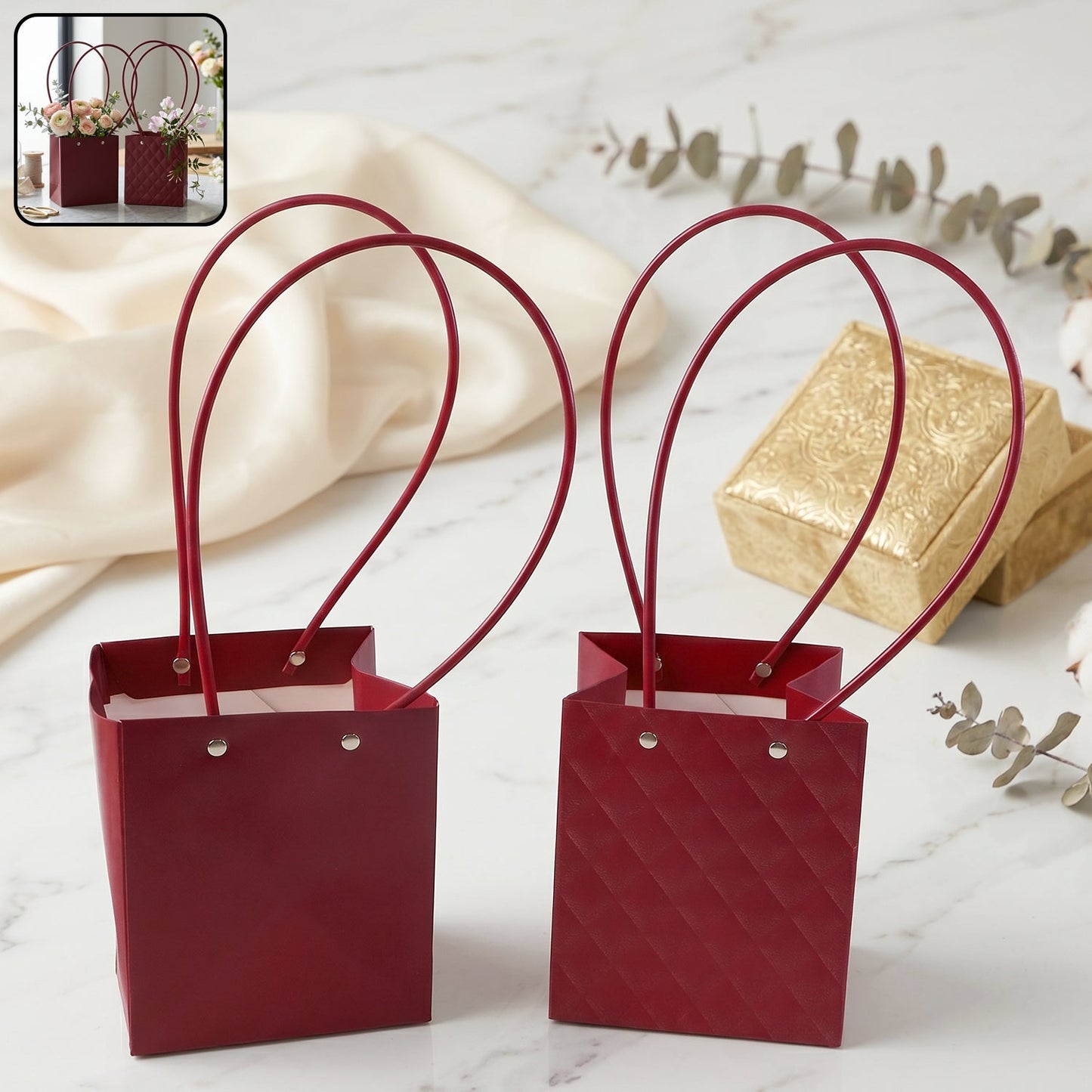 Flower bag handle detail in stylish maroon