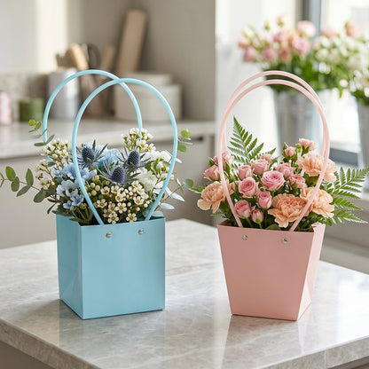 White background showing flower packaging bag ready for gifting