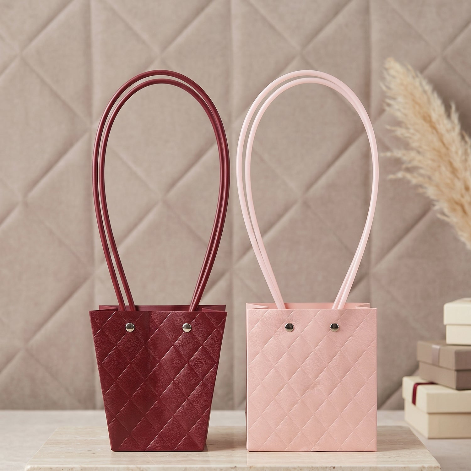 Bag used for bouquet packaging in floral shop setting