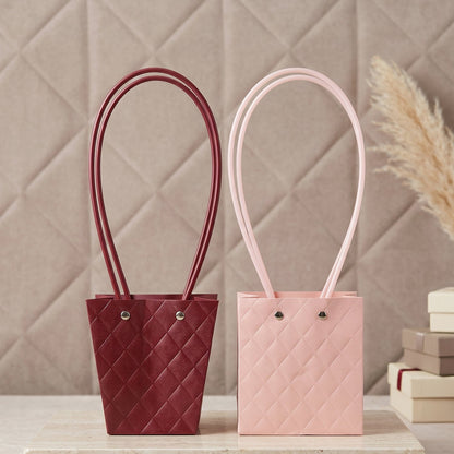 Bag used for bouquet packaging in floral shop setting