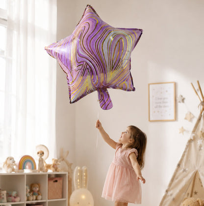 Close-up of star marble balloon size chart