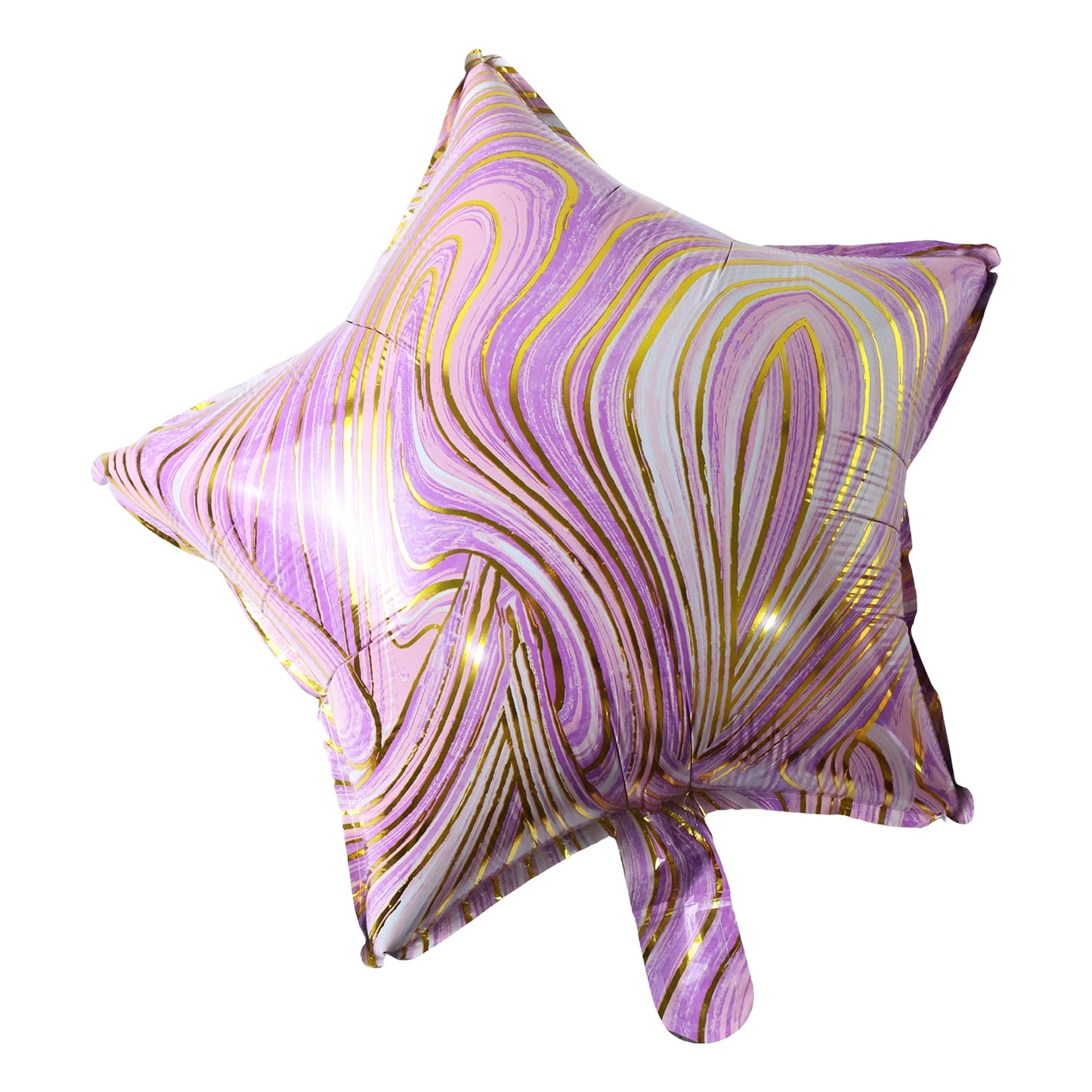 Side view of shiny star marble foil balloon