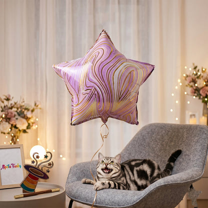 Star marble foil balloon inflates for celebration