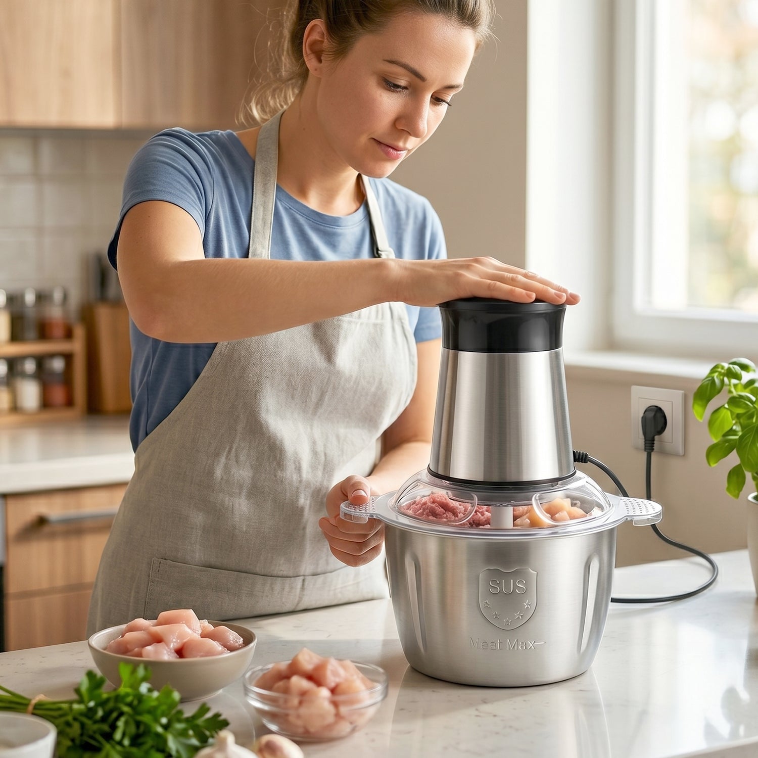 Electric vegetable chopper and grinder for kitchen use