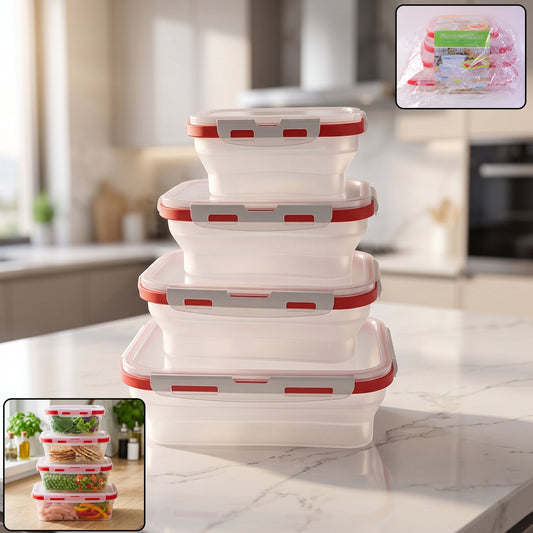 Collapsible food storage container set showing multiple sizes
