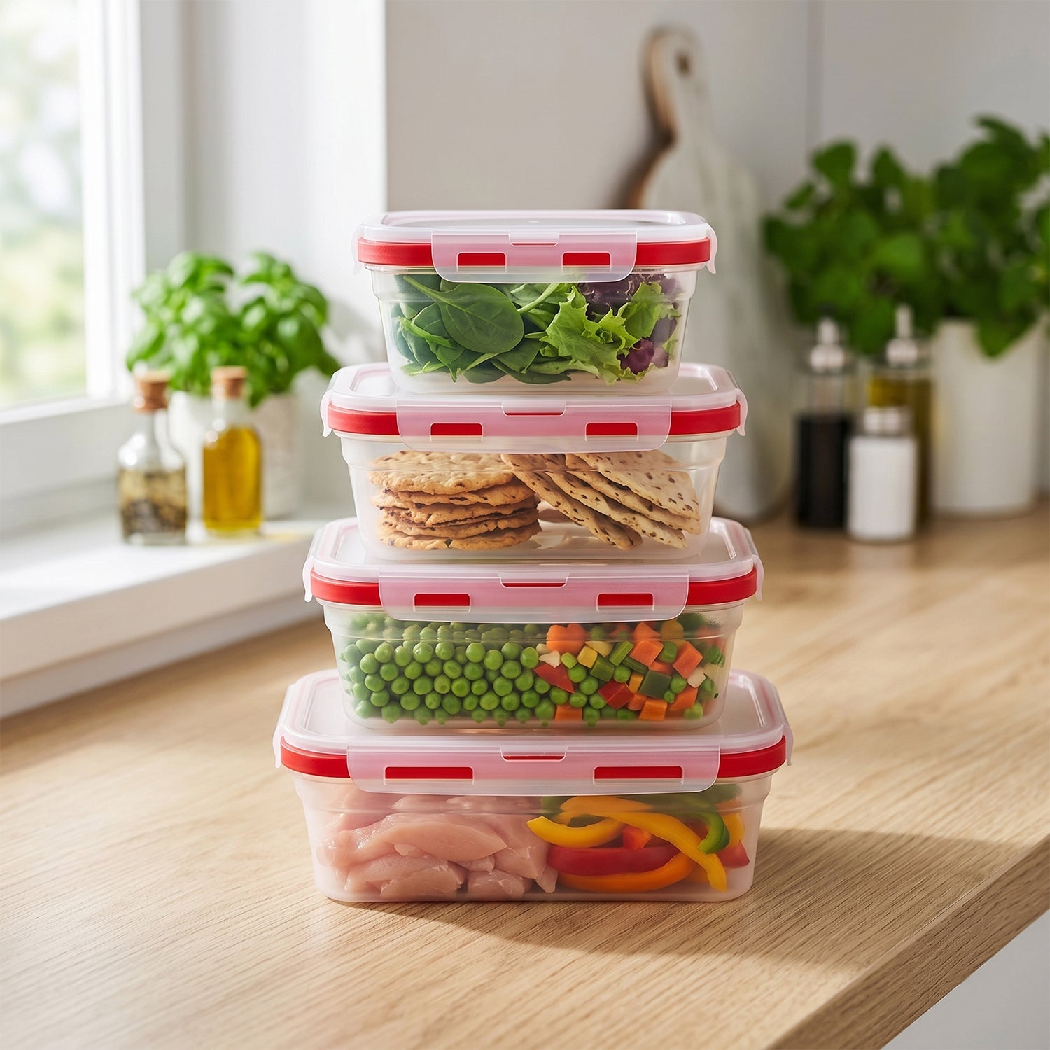 Airtight foldable lunch box in clear and white
