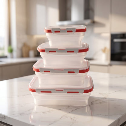 Foldable container being used in kitchen