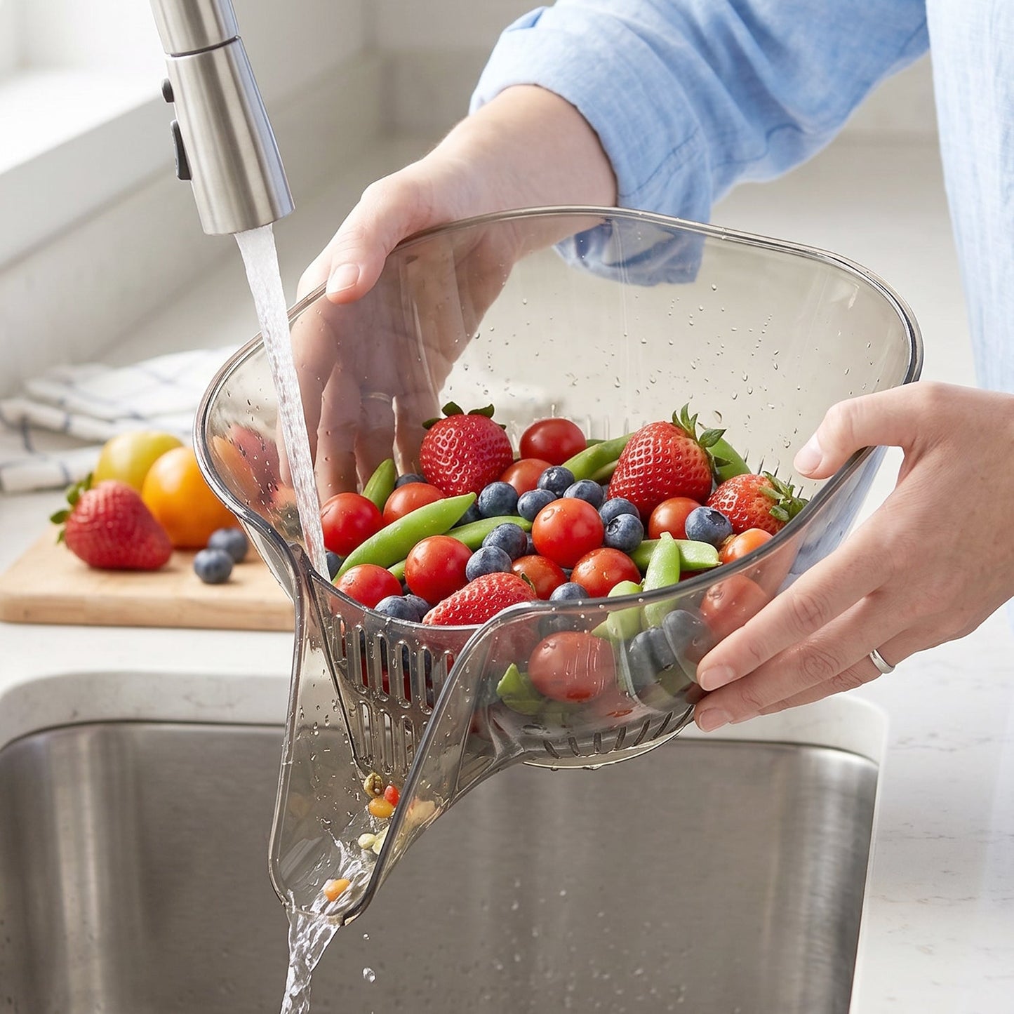 Strainer basket with integrated drain section