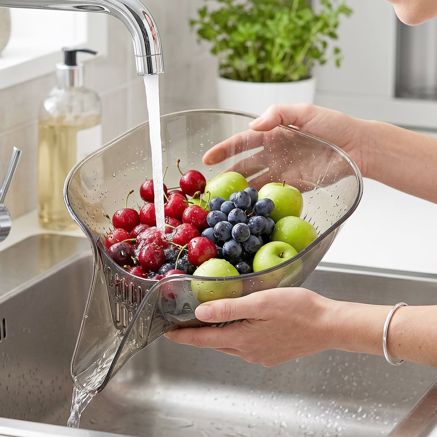 Draining basket bowl for fruits and vegetables