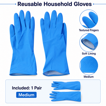 Blue rubber gloves for hand protection during household chores